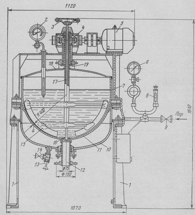 Неопрокидывающийся варочный котел 28-А с механической мешалкой.