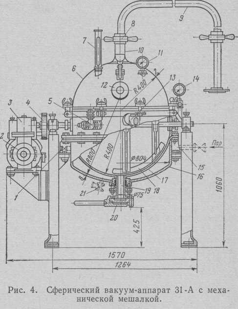 Сферический вакуум-аппарат 31-А вместимостью 150 л с механической мешалкой